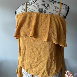 BCX Mustard Yellow Ruffle Tiered Sleeveless Top - Size XL